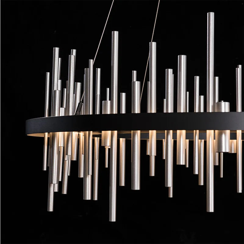 lustre minimaliste en acier inoxydable noir design postmoderne