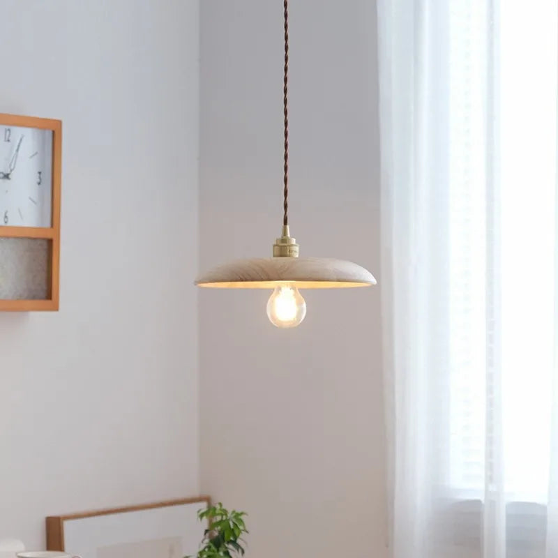 suspension led en bois et laiton style nordique moderne