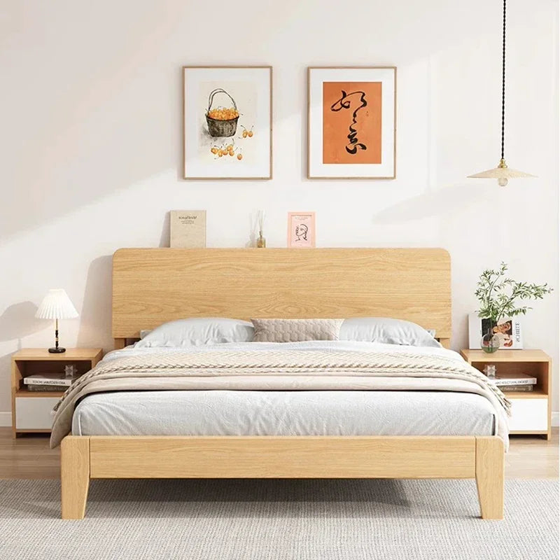 lit double en bois moderne avec cadre de plancher japonais