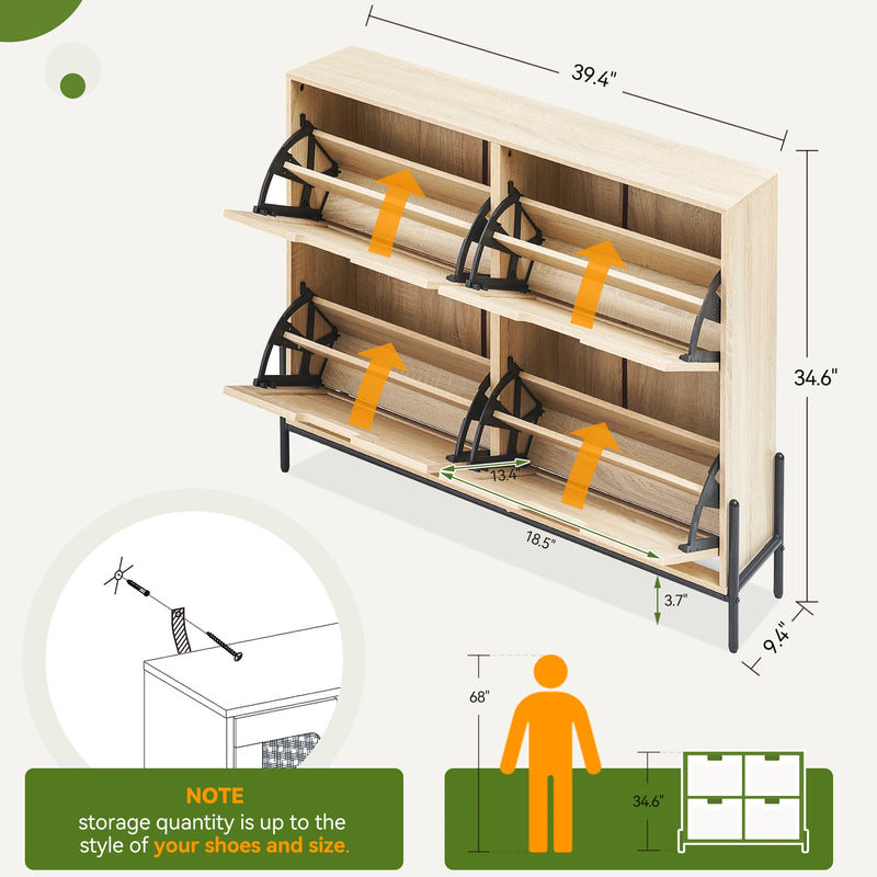 meuble à chaussures en rotin naturel avec portes rabattables et étagères réglables