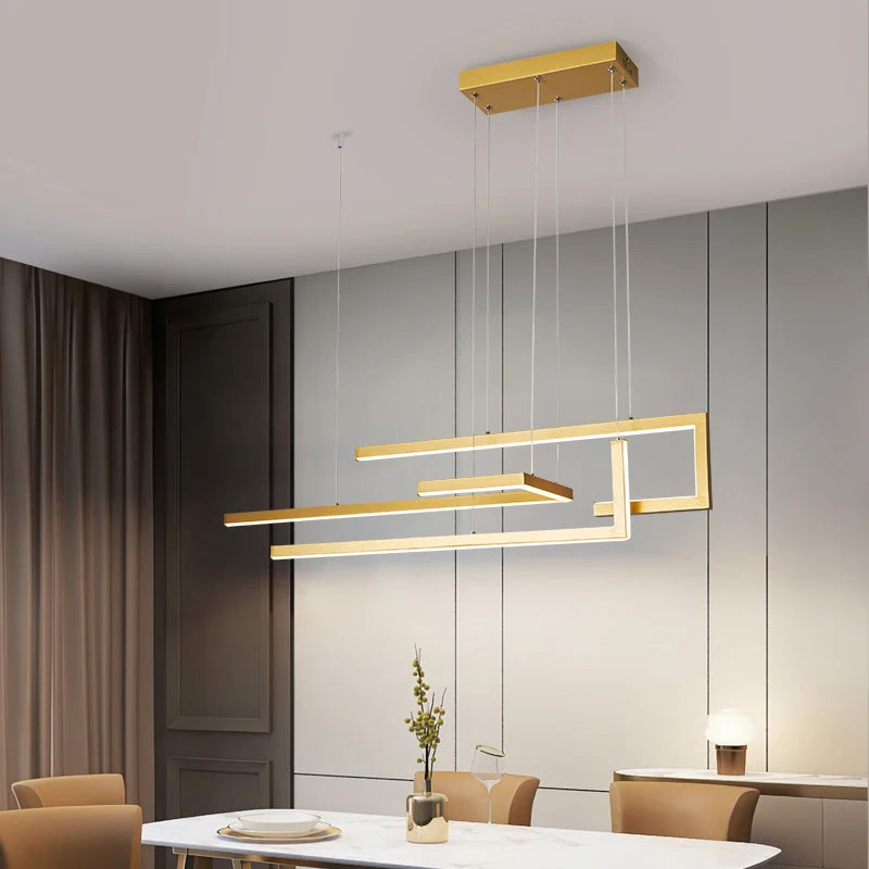 Nordic minimalist LED chandeliers, kitchen and restaurant chandeliers, modern rectangular decorative indoor lighting fixtures