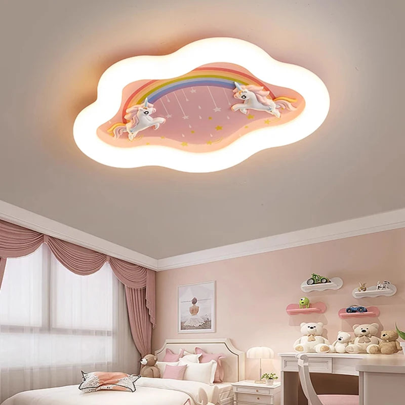 lustre nuage arc-en-ciel avec cheval pour chambre d'enfant