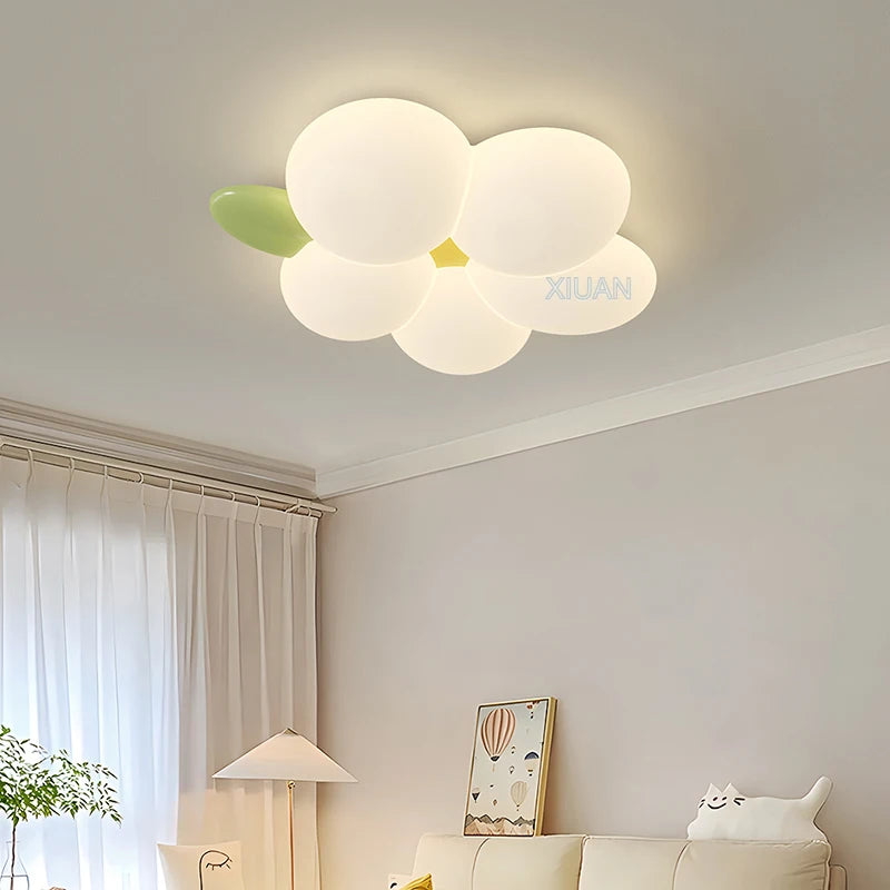 Modern Simple Children's Room Ceiling Lamps with White PE Flower Sconces White Rabbit Girl Boy Baby Kids Bedroom Hanging Light