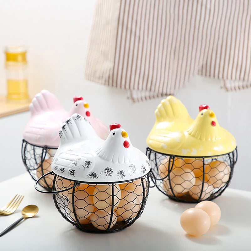 porte-oeufs en fer poulet en céramique panier de rangement durable