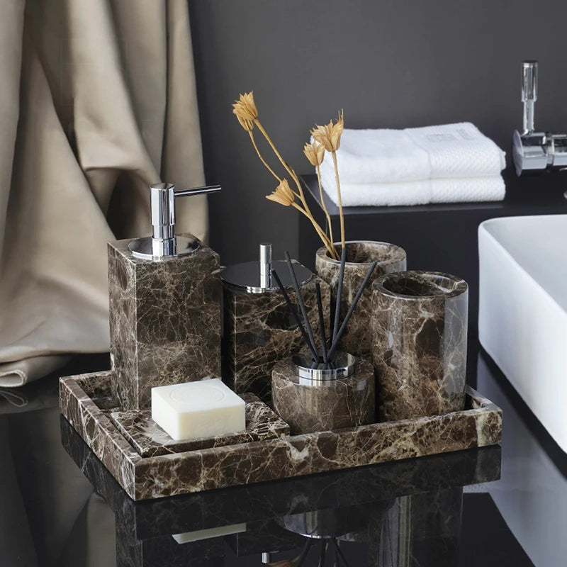 accessoires de salle de bain en marbre naturel ensemble luxe