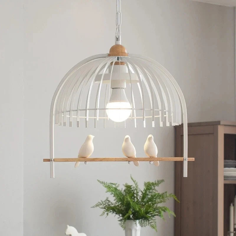 Nordic Resin Iron Bird Cage Chandelier For Dining Room Kitchen Restaurant Cafe Indoor Decoration Hanging Lamp Light Fixtures