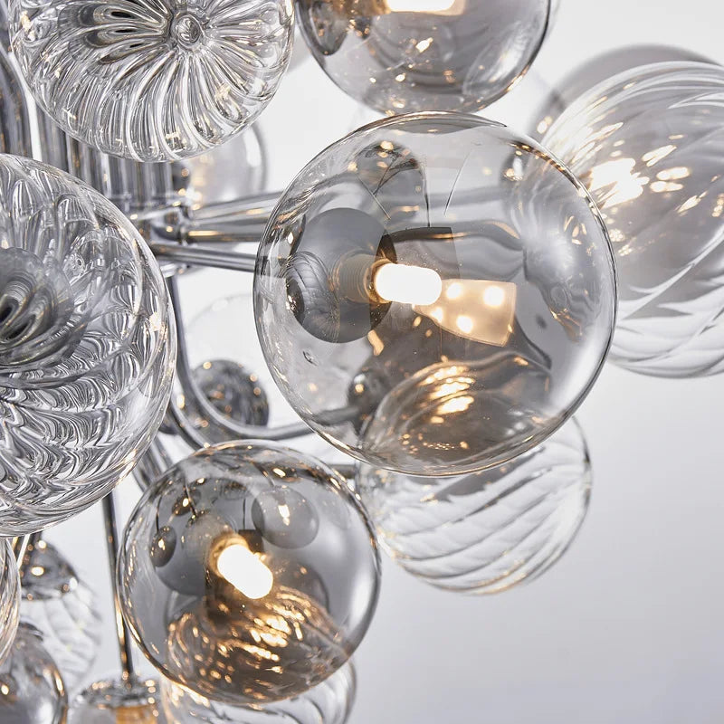 lustre moderne en verre à bulles lumière argentée or suspendu luxueux