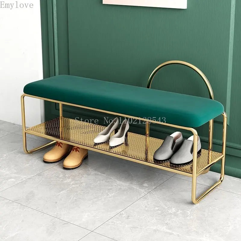 banc à chaussures tendance avec coussin et étagère à deux niveaux