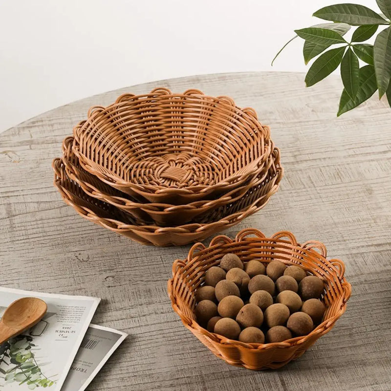 panier de rangement rond en osier pour pain fruits et collations