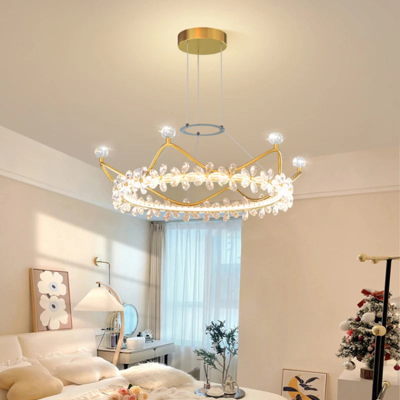 lustre en cristal couronne d'or pour décoration enfant étoile luxueuse