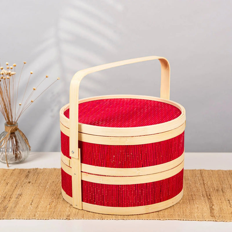 panier en bambou tressé portable pour pique-nique et repas