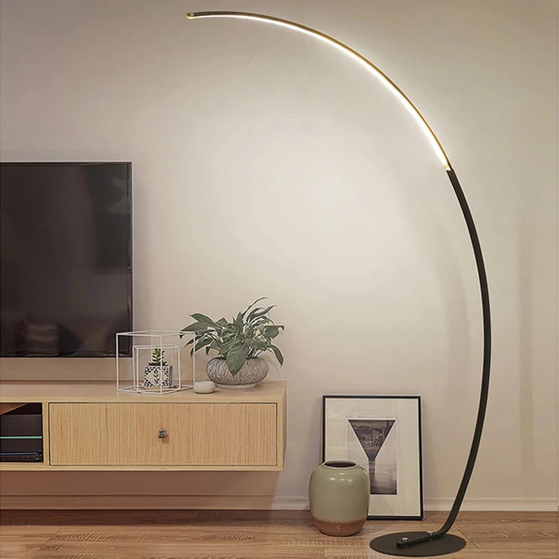 Modern Simple Ledc Shaped Aluminum Floor Lamp, Living Room Next To Sofa, Bedroom, Study, Leisure Fishing Black Floor Lamp