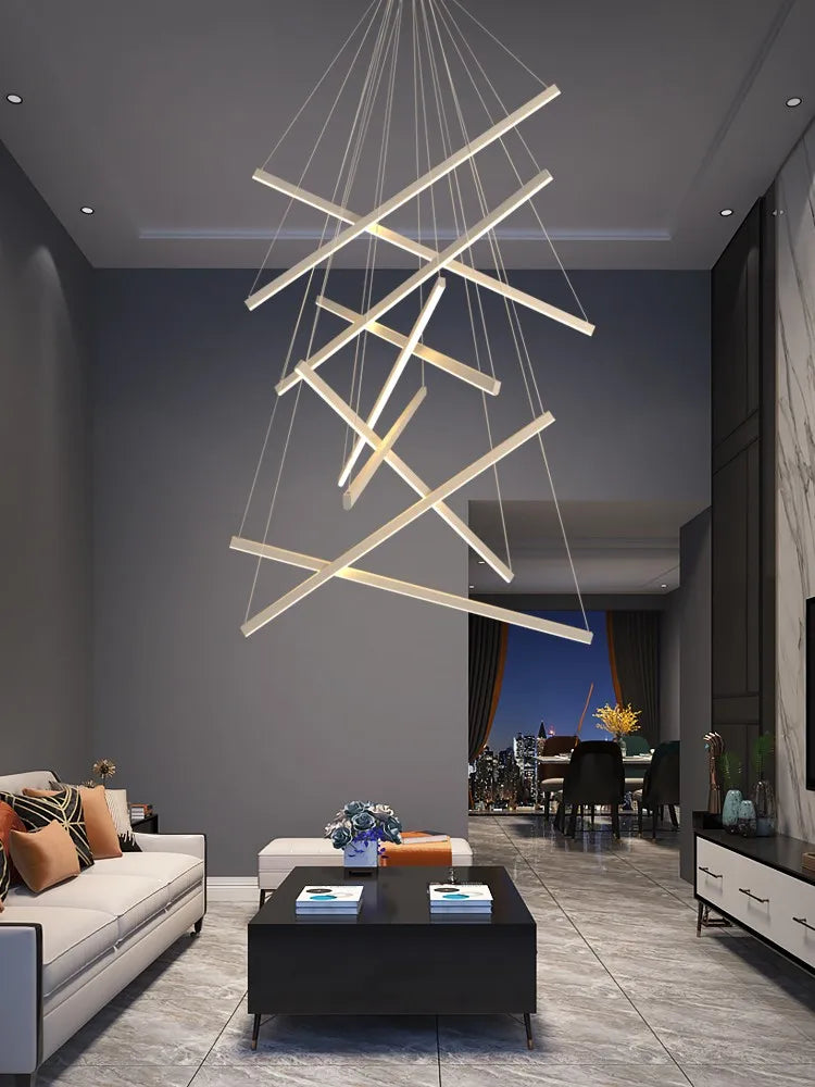 lustre moderne minimaliste duplex led longue suspension