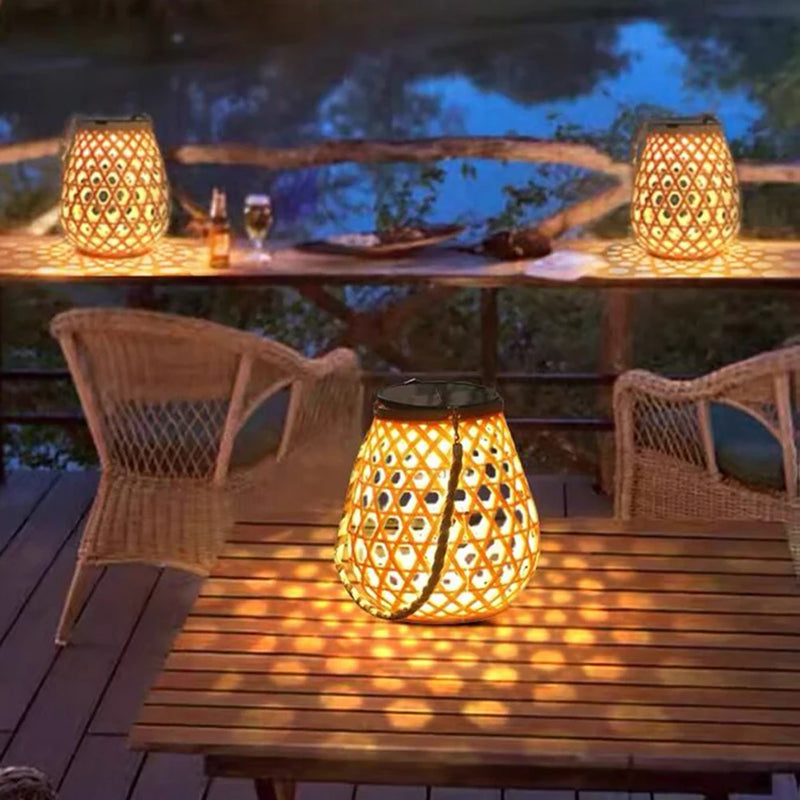 lanterne solaire étanche haute luminosité décoration jardin tissée bambou