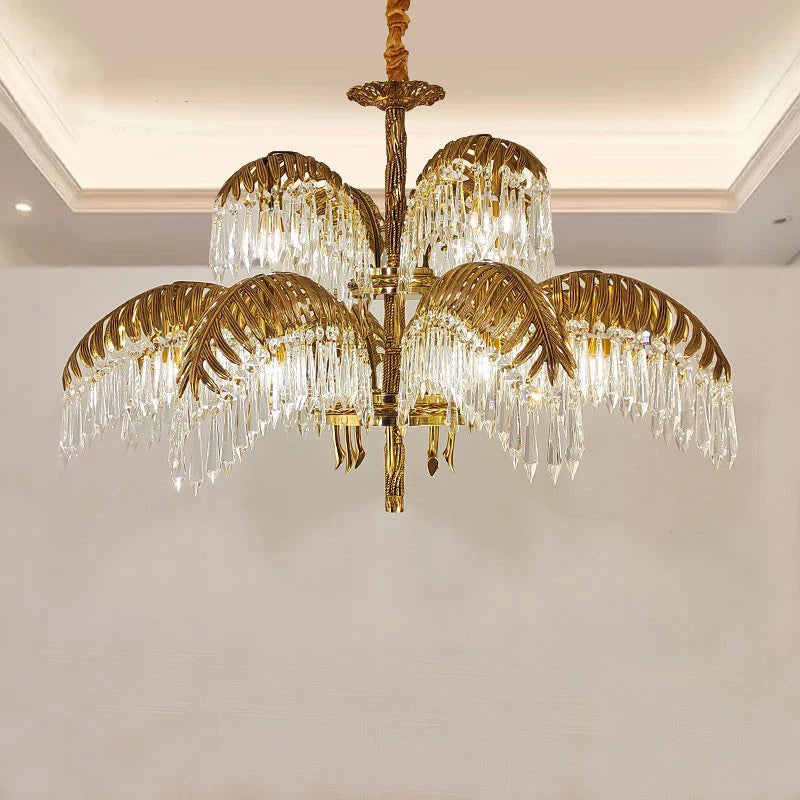 lustre en cuivre avec cristal pour décoration élégante et rétro