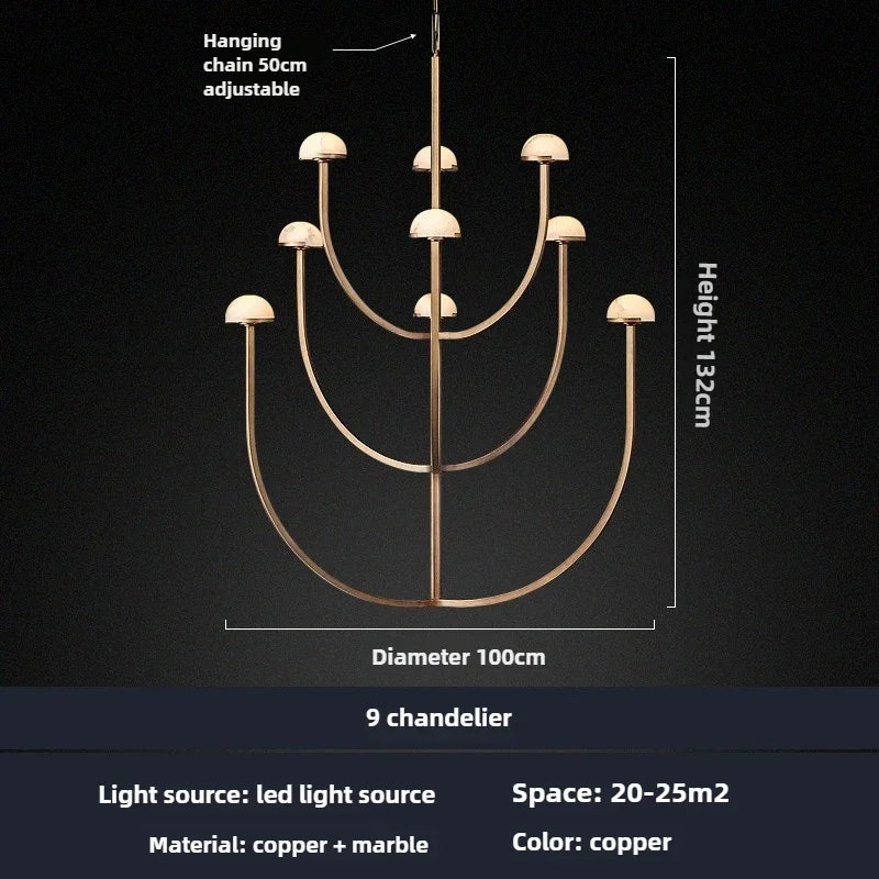 lustre en marbre naturel espagnol style rétro en cuivre et led