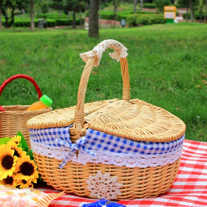 panier en osier tissé à la main pour pique-nique et rangement extérieur