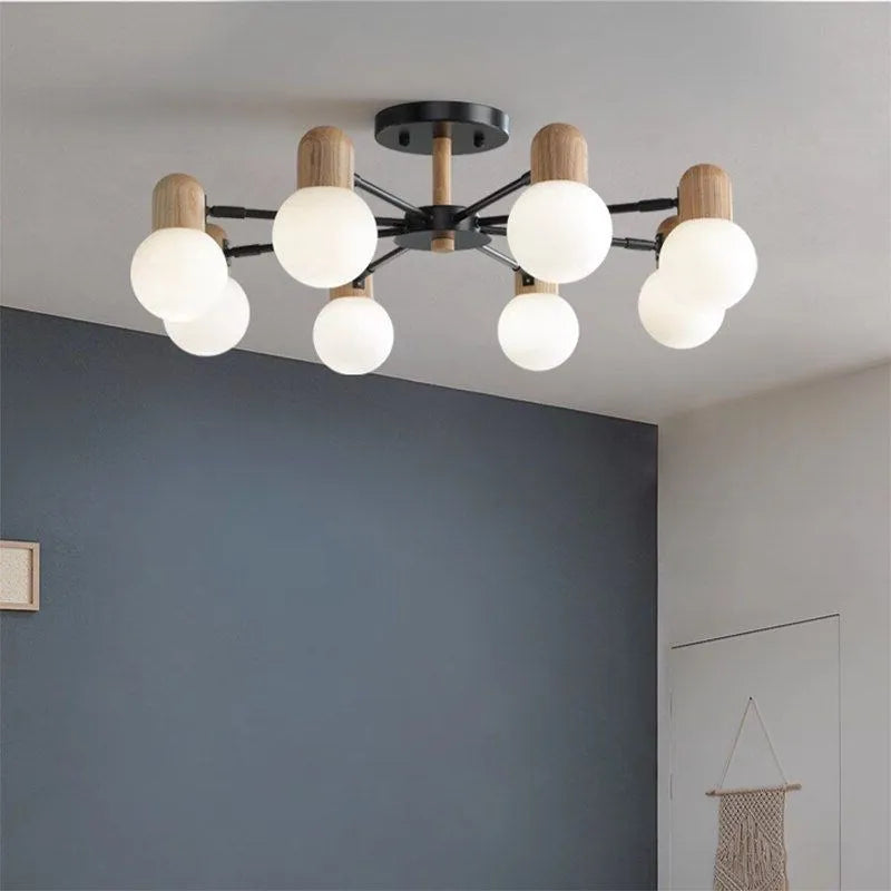 Plafonnier LED en bois au design nordique multi-têtes