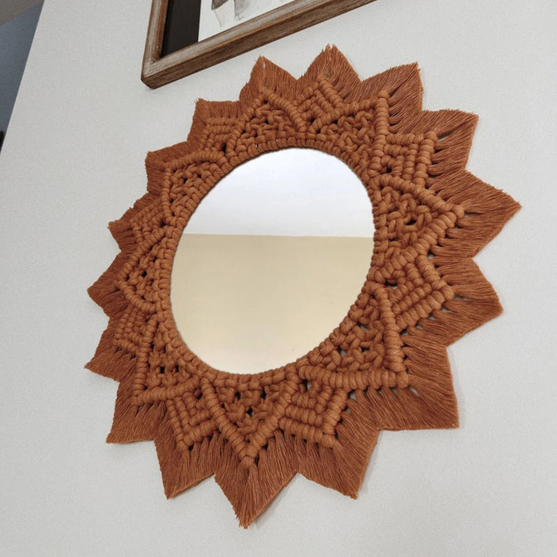 miroir rond en macramé style bohème pour décoration murale