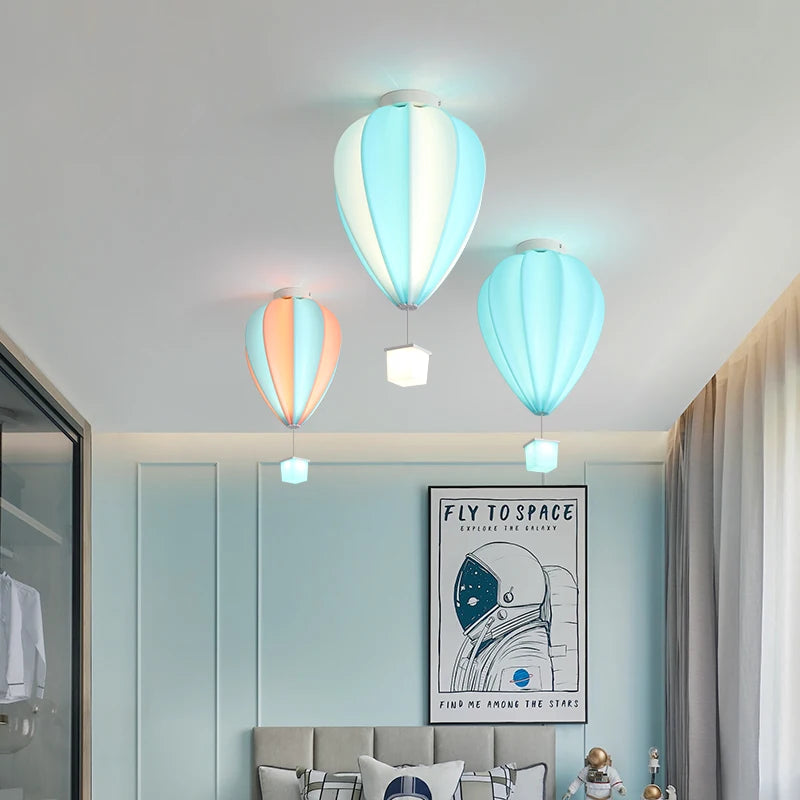 Kids Children's Ceiling Chandelier Light Air Ballon Design Remote Control LED Pendant Chandelier Lamps White Pink Yellow Blue