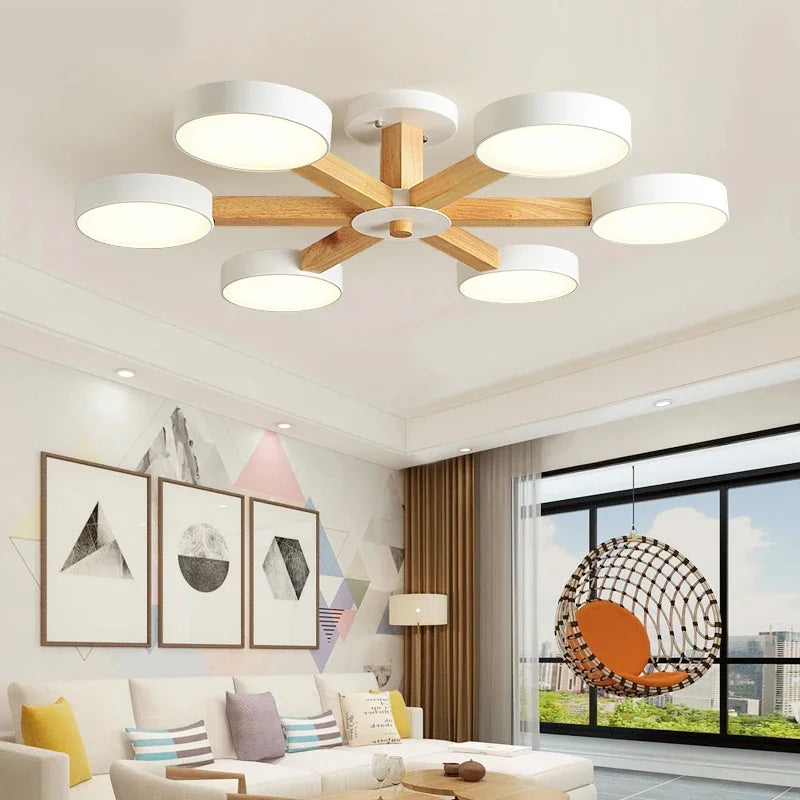 Modern Wooden Ceiling Light For Living Room 3/6/8 Lights Indoor Led Lights Luminaire Suspension Decoration Bedroom Hanglamp