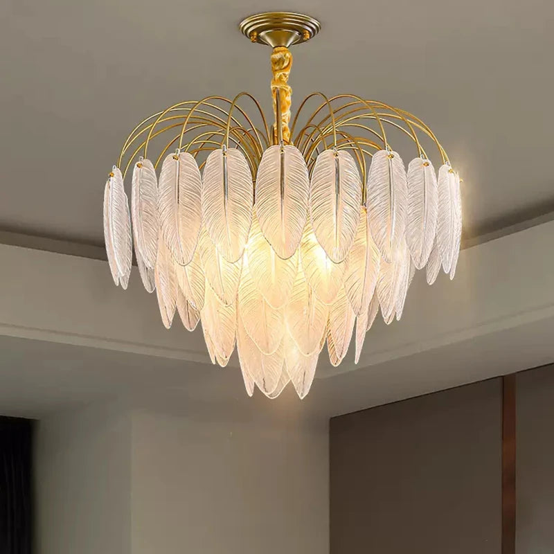 lustre led nordique plume verre décoration luminaires suspendus