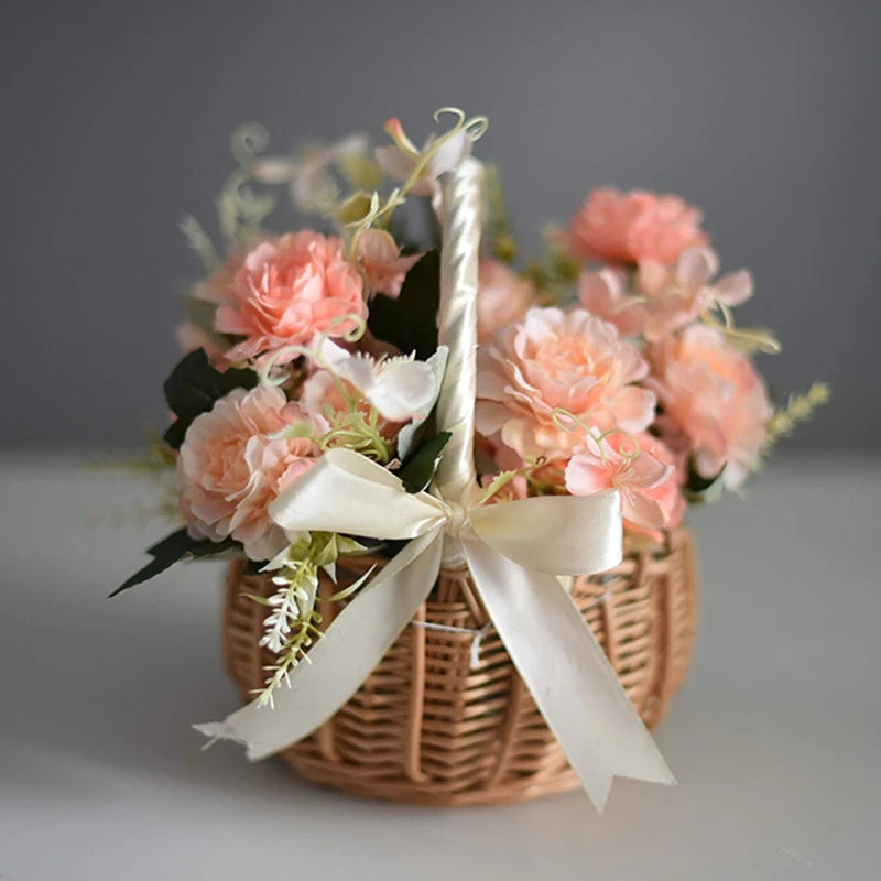 panier de fleurs de mariage tissé à la main pour rangement et pique-nique