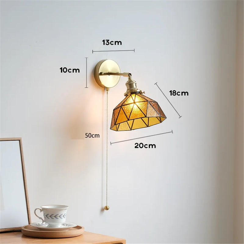 applique murale led style nordique abat-jour en verre et cuivre avec interrupteur