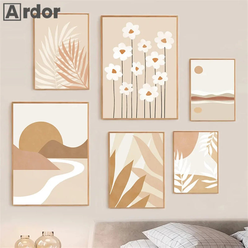 Tableau affiche abstraite boho avec feuille de palmier pour décoration moderne