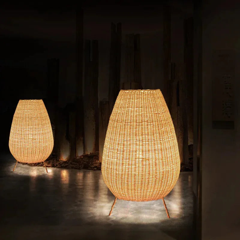 lampadaire en rotin naturel fait main pour intérieur et extérieur