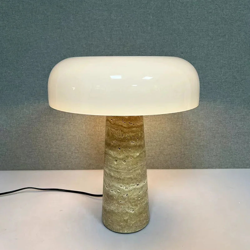 High Quality Cave Stone Desk Lamp White Glass Shade Table Light Fixture