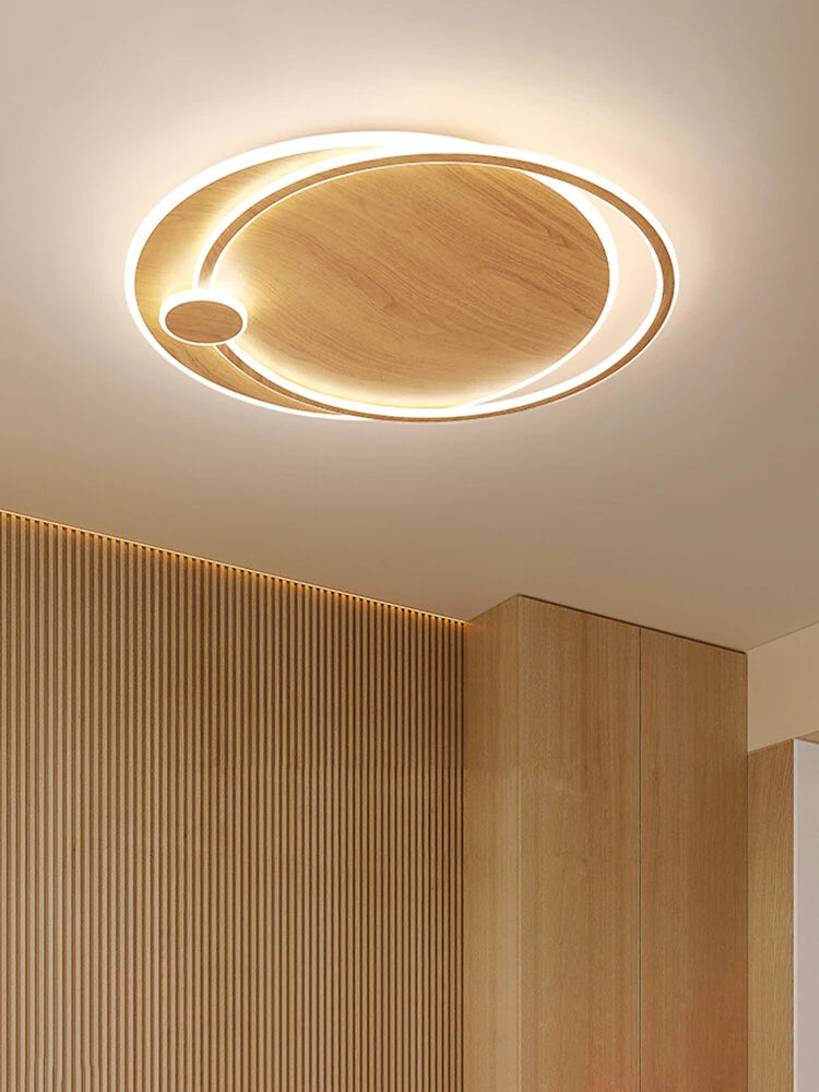 lustre moderne en bois avec éclairage intelligent circulaire