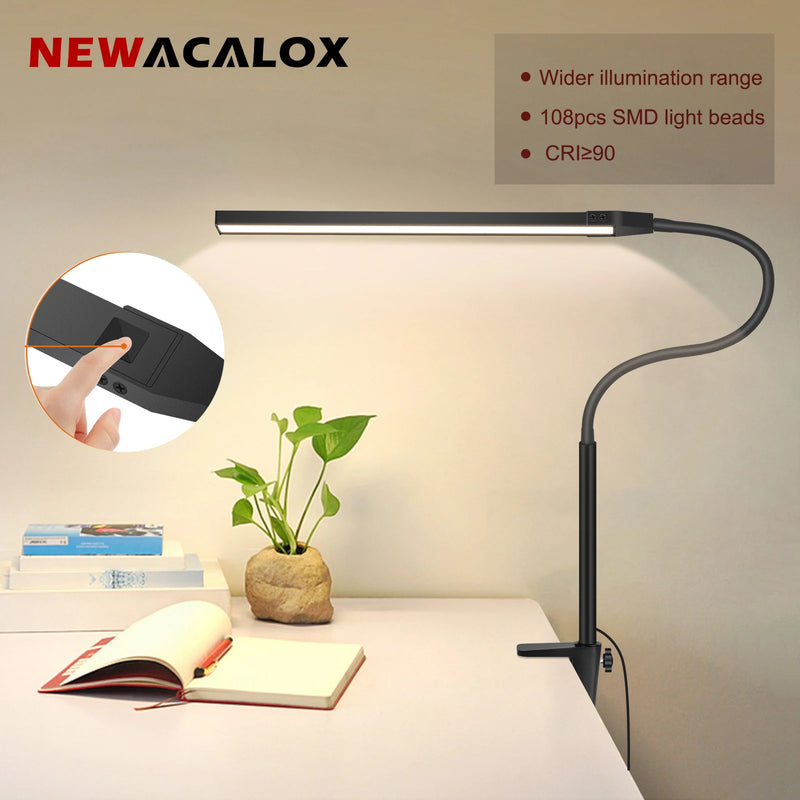 NEWACALOX pince de bureau barre d'écran suspension lumière 360 ° rotatif pliant bras Flexible Support 108 pièces LED SMD Protection des yeux lampe de bureau