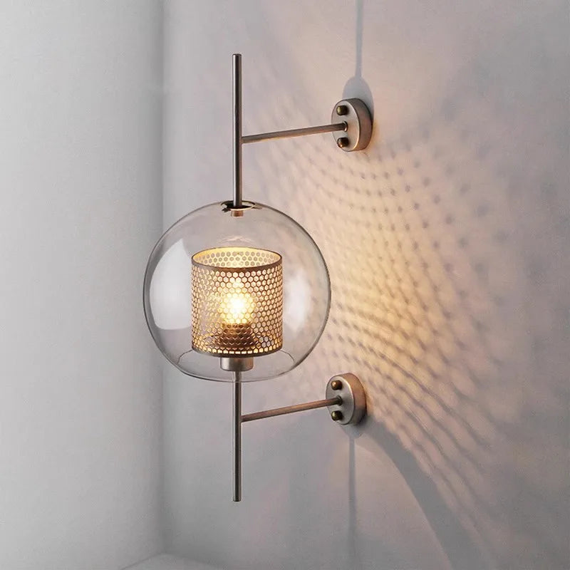 American Industrial Wall Lamps Clear Glass Wall Light Iron Metal Cage Living Room Decorative Wall Light Hallway Entrance Aisle