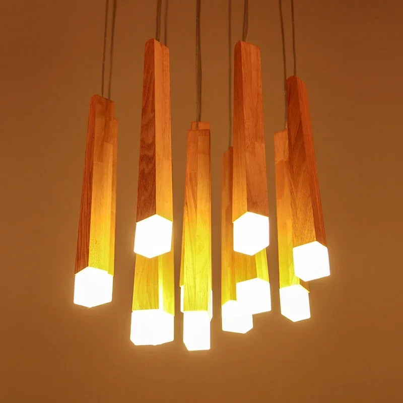 lustre à led en bois nordique pour décoration intérieure