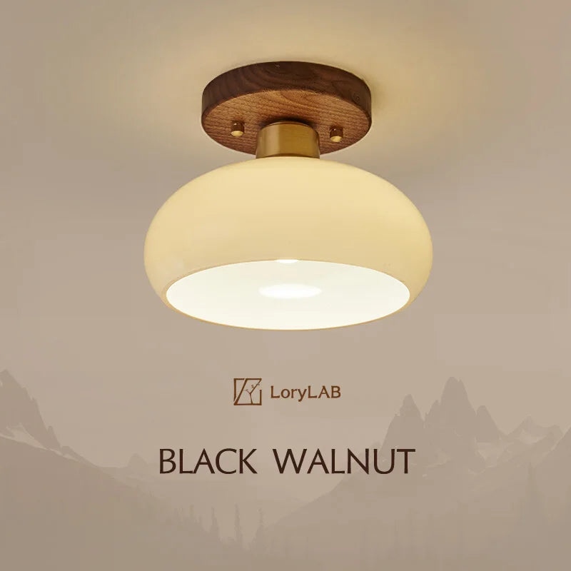 Walnut Wood Ceiling Light Fixture, Modern Wabi-Sabi Style, Grass Led Ceiling Lamp for Hallway, Entryway, Kitchen, Foyer