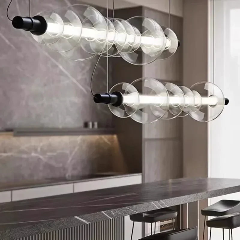 lustre suspendu en verre avec lumières led pour décoration moderne