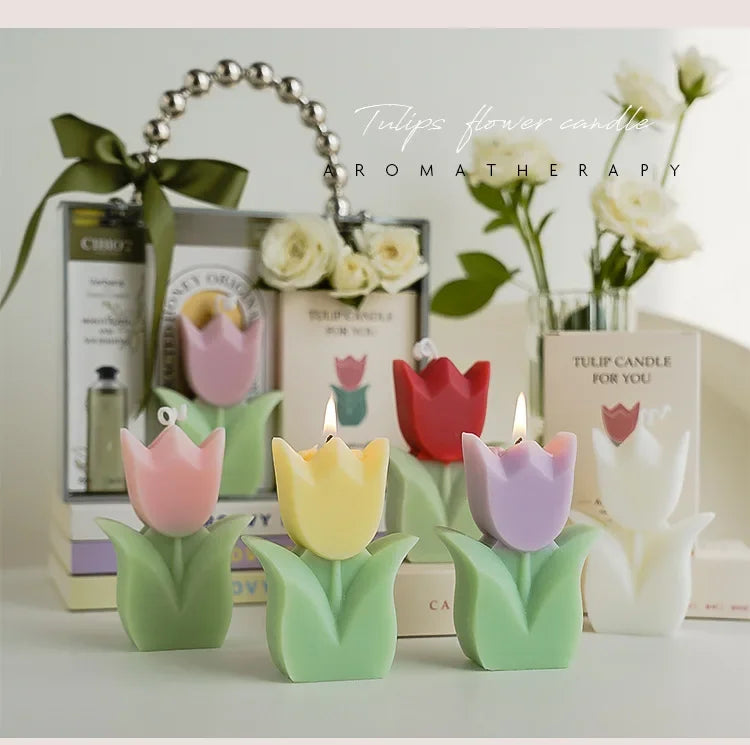 bougie tulipe artisanale parfumée pour décorations et aromathérapie