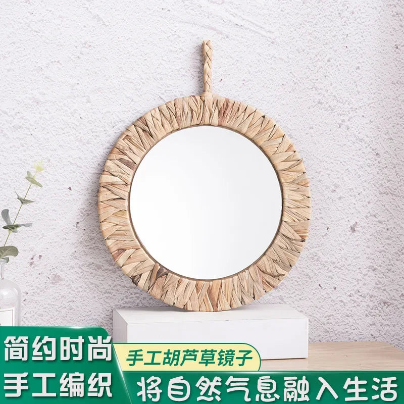 miroir tissé rétro en rotin pour décoration murale