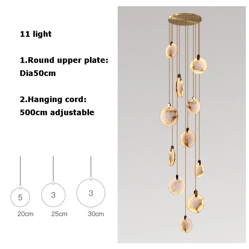 lustre design en marbre doré avec éclairage led tendance 2024