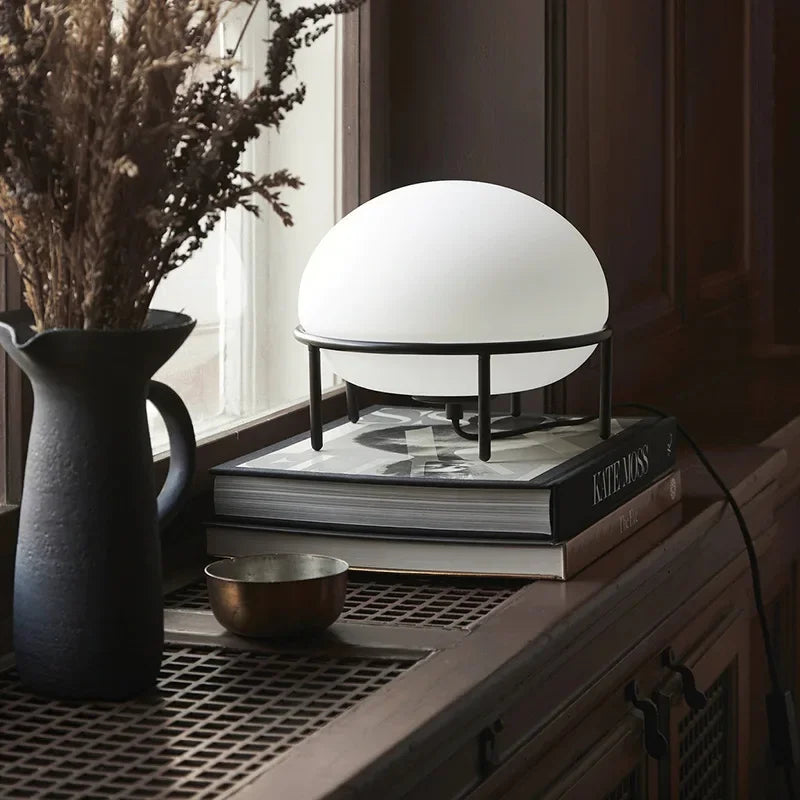 Demark Table Lamp Artistic White Glass Ball Desk Light for Bedroom Living Room