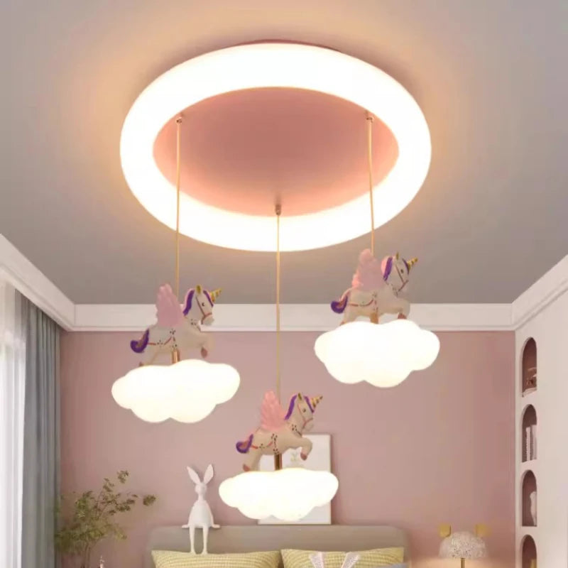 lustre romantique licorne nuage pour chambre d'enfant moderne