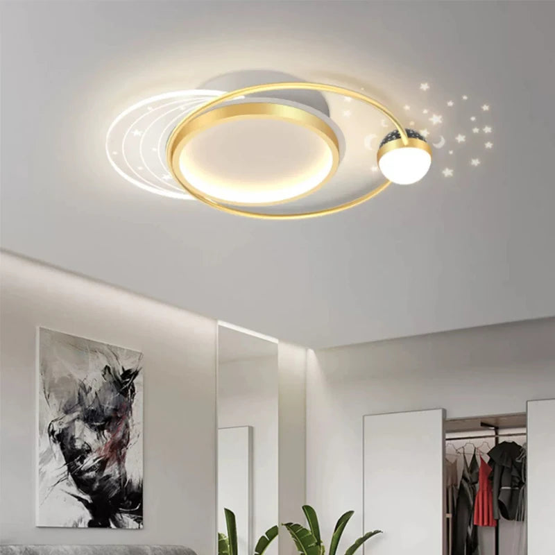 Gold/Black LED Living Room Ceiling Light, RC Dimmable for Kitchen Boys Room Home Decor, Star Decorative Lights.