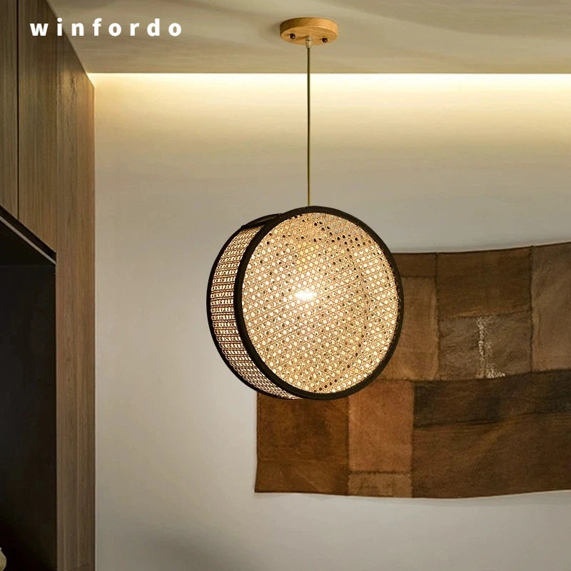 2024 Japanese style Quiet Wind Restaurant Bar, Restaurant Island, Homestay Bedhead Vine Weaving Art Pendant Light