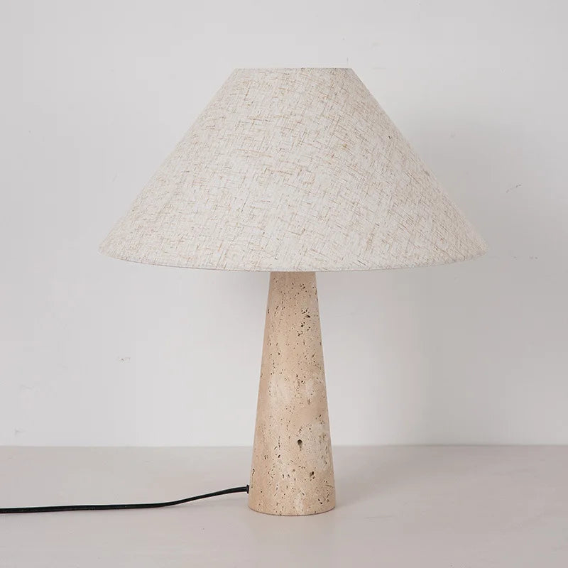 Off White Stone Table Lamp Fabric Shade Desk Light with Changeable Bulb