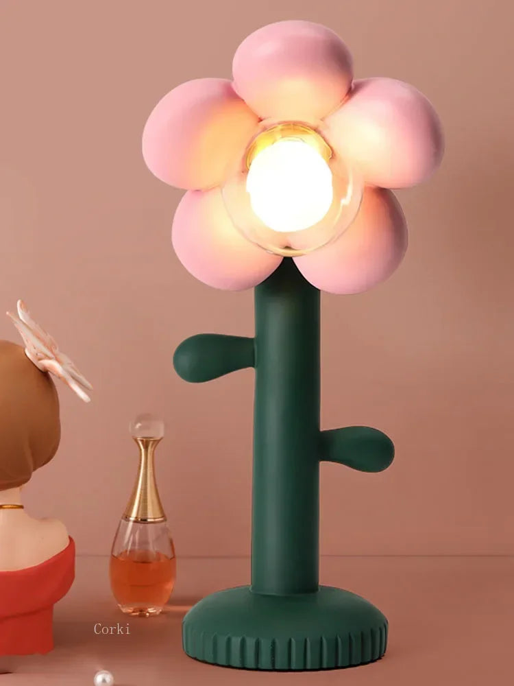 lampe à poser en résine fleurs roses décoratives pour intérieur