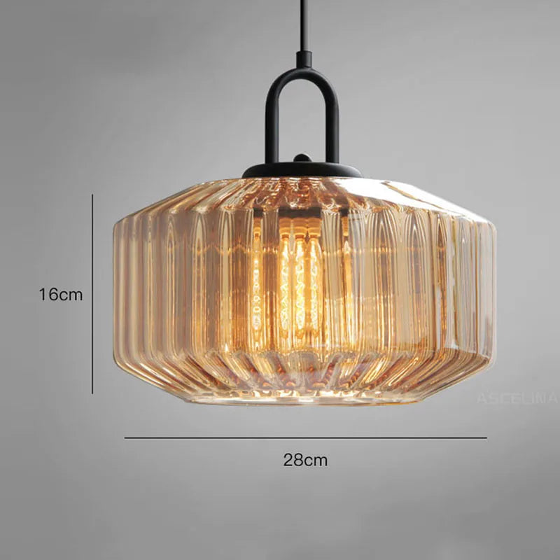 lustre rétro suspendu en verre avec lumière led décorative