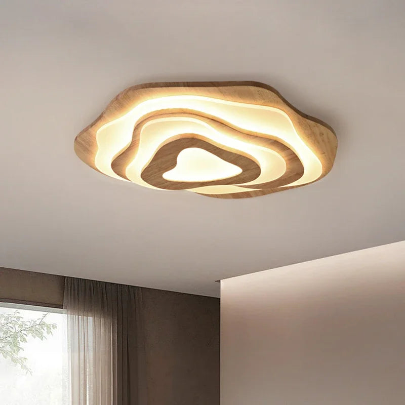 plafonnier led en bois design nordique avec télécommande