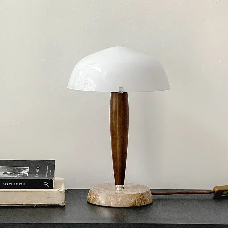 Denmark&Traraditino Herman SHY3 Walnut Wood Desk Lamp Table Light Marble Base Glass Shade