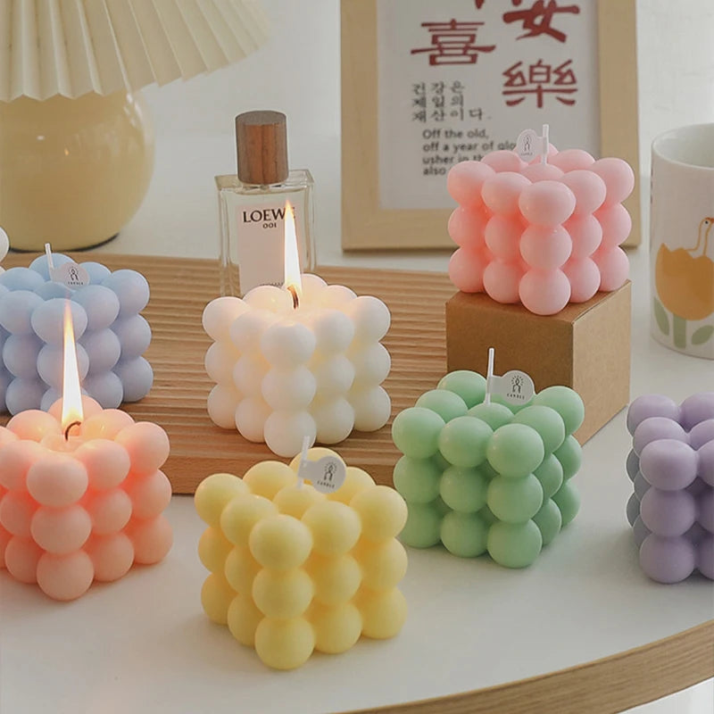 bougie cube parfumée à bulles en cire de soja artisanale